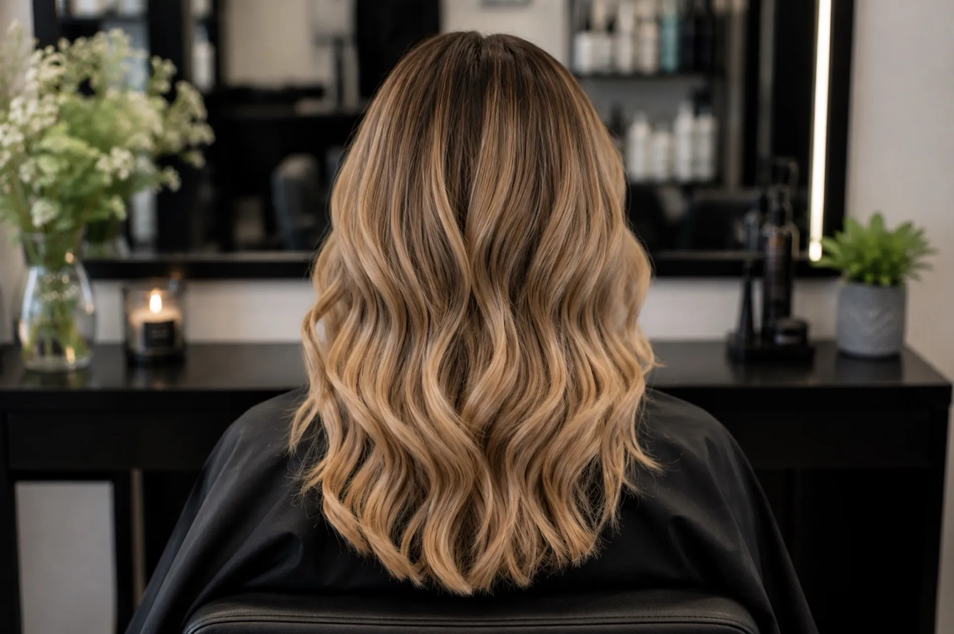 Hosszú, szőke balayage hullámok hátulról