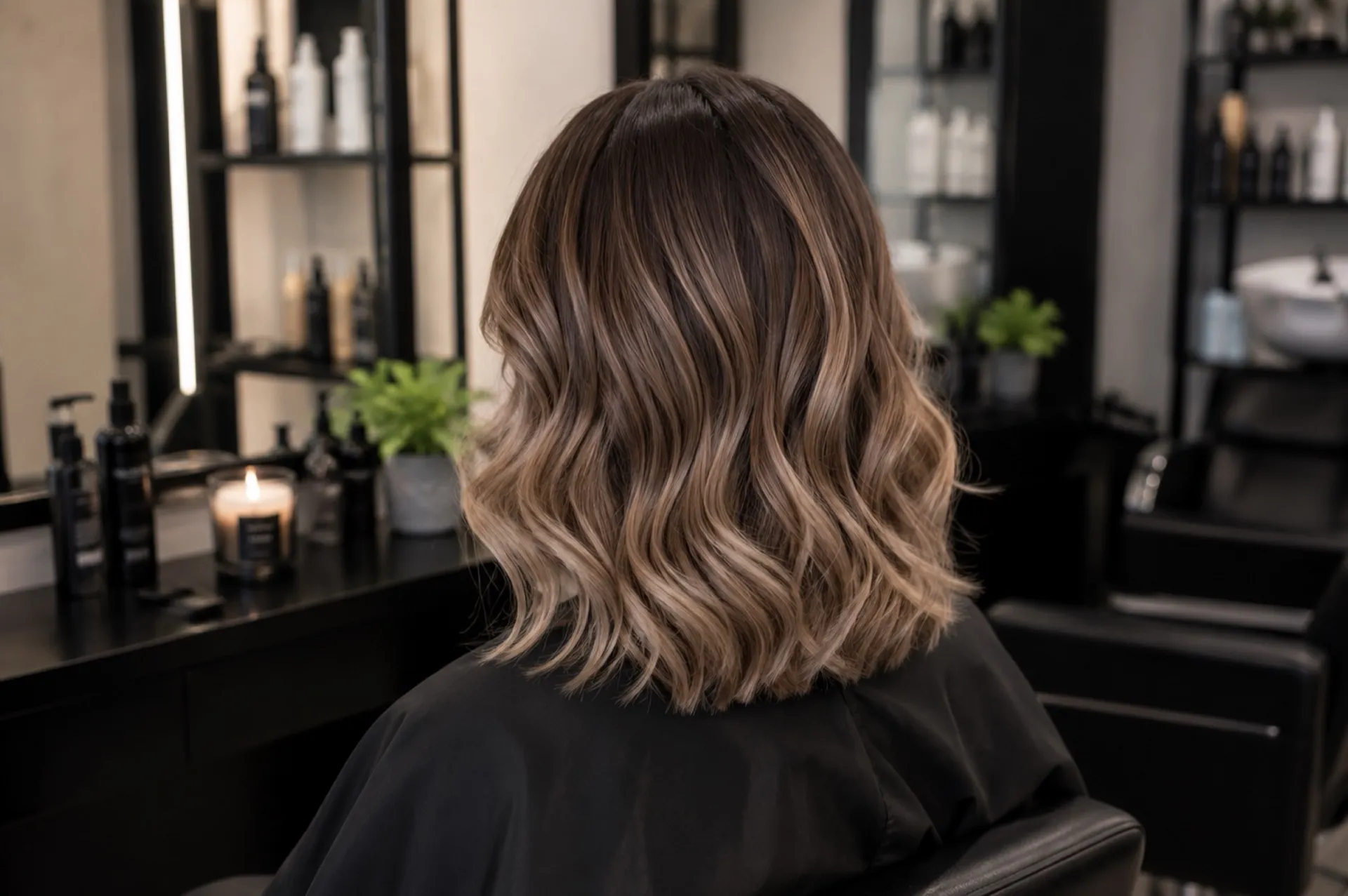 Barna airtouch lob frizura hátulról